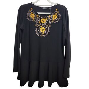 Dennis By Dennis Basso Long Sleeve Peplum Embroidered Decorative Top Small